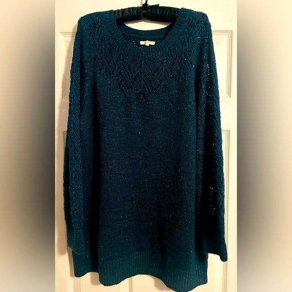 Maurices Womens Knit Sweater Size 1X Green/blue Sequin Long Sleeve Pullover - Picture 2 of 7